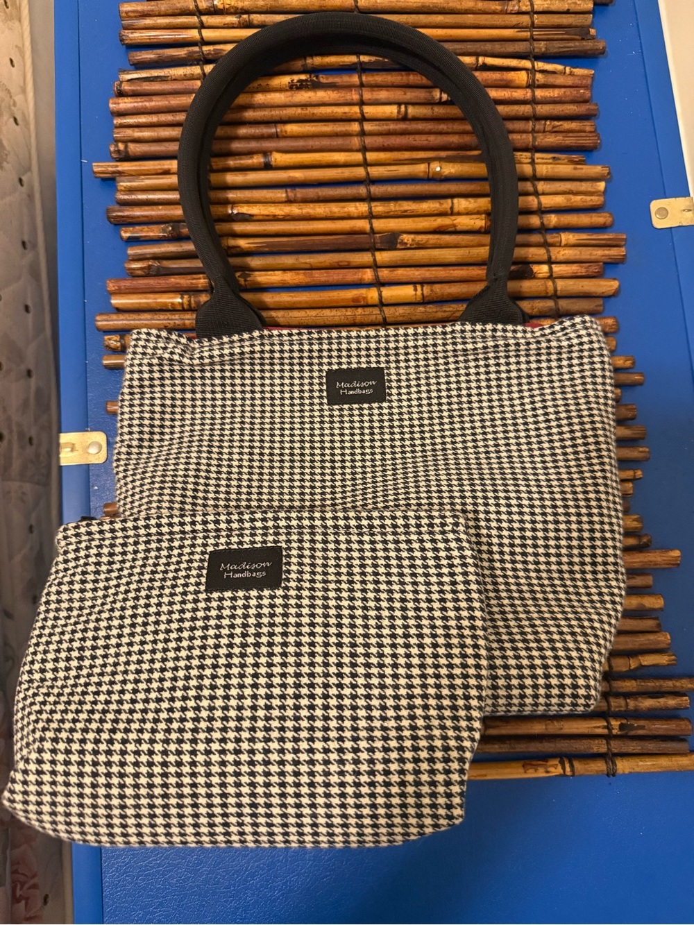 Madison Handbags Houndstooth Tote with Pouch - Black & White